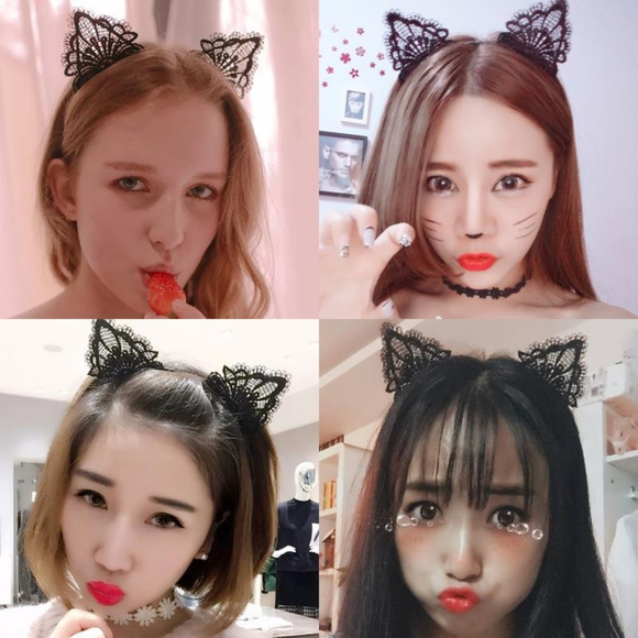 Accessories - black lace cat ears headband